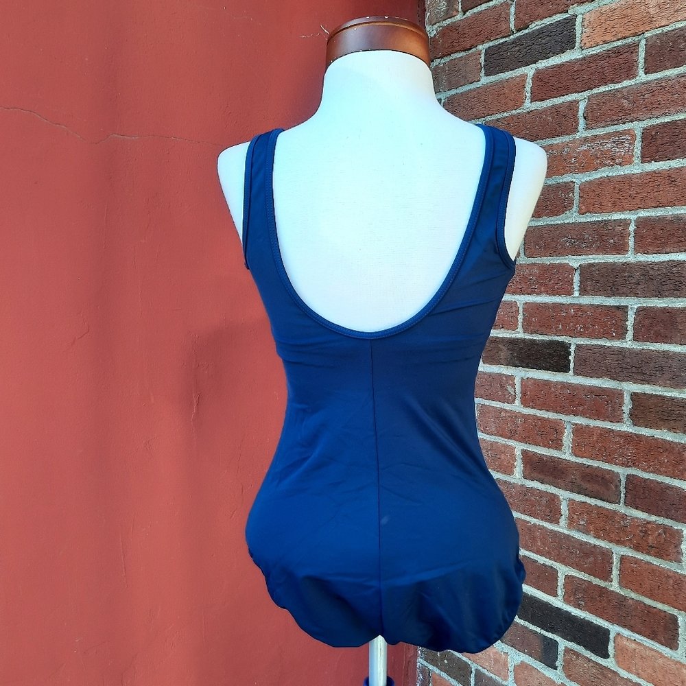 Lands' End Swim Slimming Asymmetric Stripe Padded Bra Top Wireless One Piece 12P - Picture 5 of 11